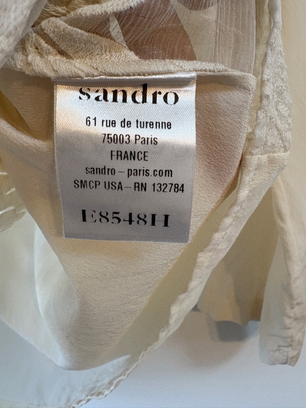 Sandro Paris Ivory Silk Lace Blouse Peter Pan Collar Sheer Romantic Top Size 3 - Picture 9 of 11